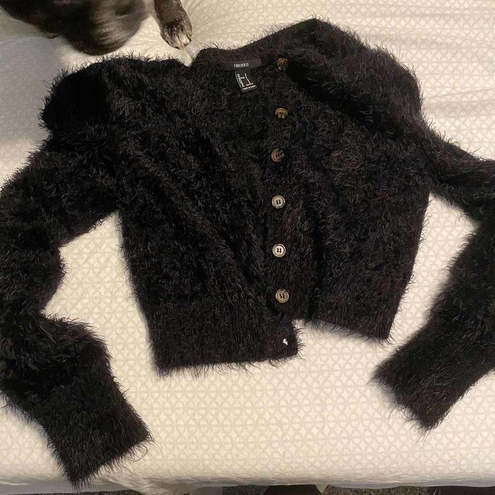 Forever 21 Black Fuzzy Cardigan